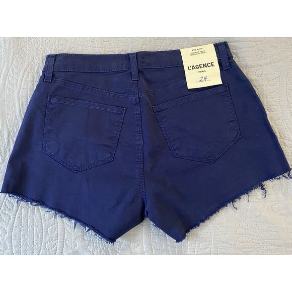 NWT L'AGENCE Sz 24 Navy Ryland High Rise Cut Off Pockets Zip Shorts Raw Hem - Picture 3 of 7